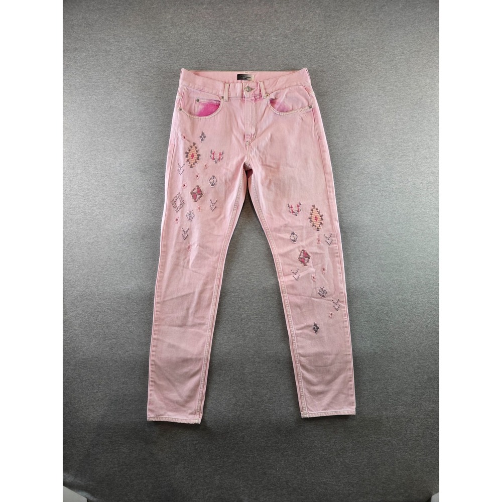 Isabel Marant Jeans Womens 32 Pink Johna Trousers High Waisted Denim Embroidered